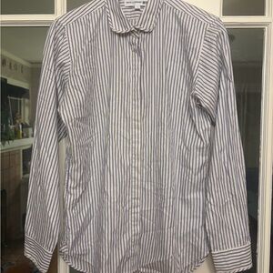 Feminine French Style Blue White and Gold Button Up Shirt